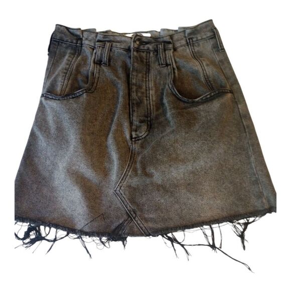 Free people button fly denim skirt with pleated waist band and raw fri… - Picture 1 of 9